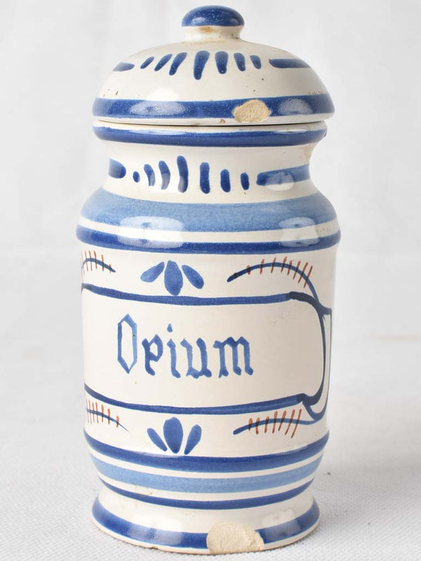 Vintage opium jar - small blue & white apothecary jar