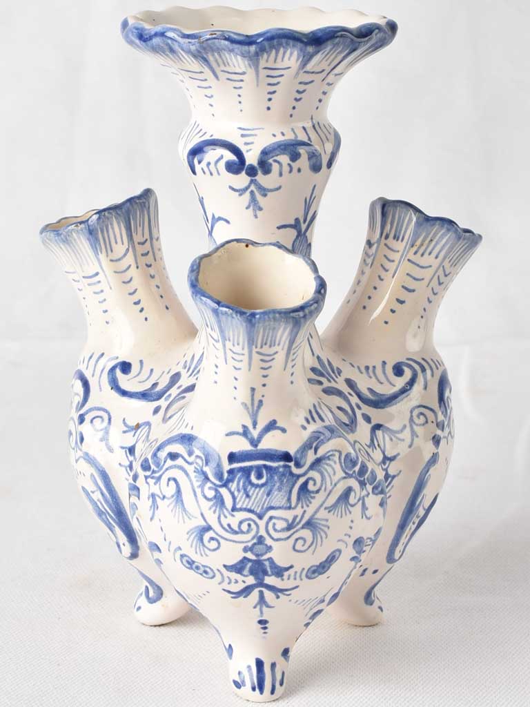 Antique blue tulip vase, Moustier Faience
