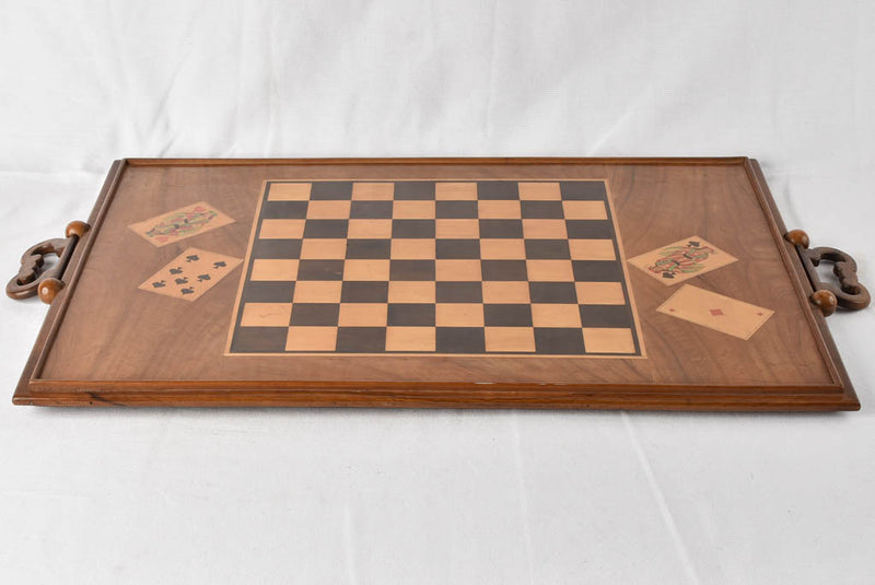 Antique tray with chess board - marquetry 27½" x 19¼"