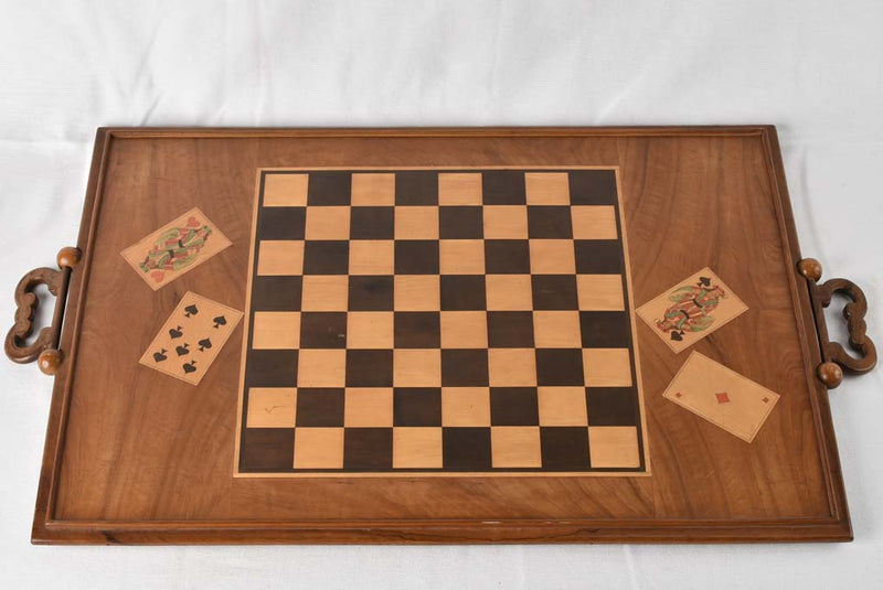 Antique tray with chess board - marquetry 27½" x 19¼"