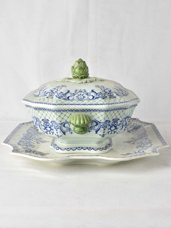 Vintage artichoke-handled Gien tureen platter