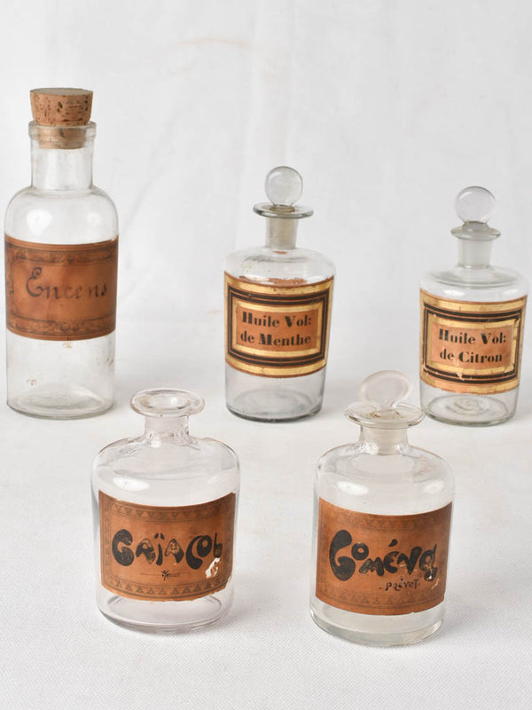 Collection 5 glass antique apothecary jars 3½" - 7"