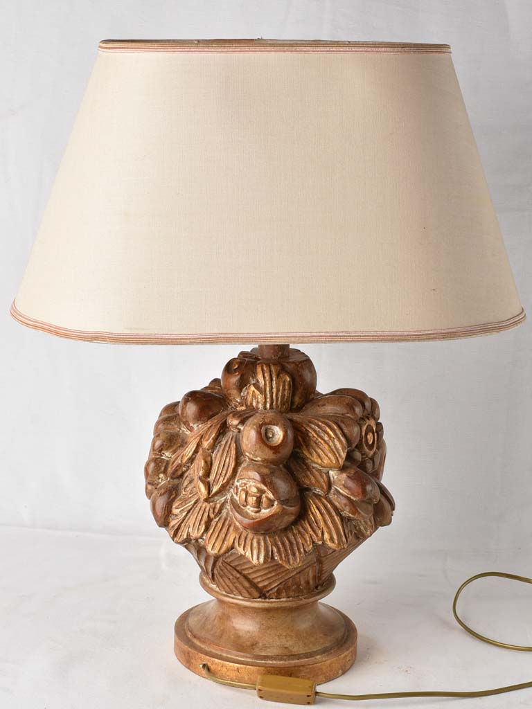 Large table lamp w/ carved base - fruit basket