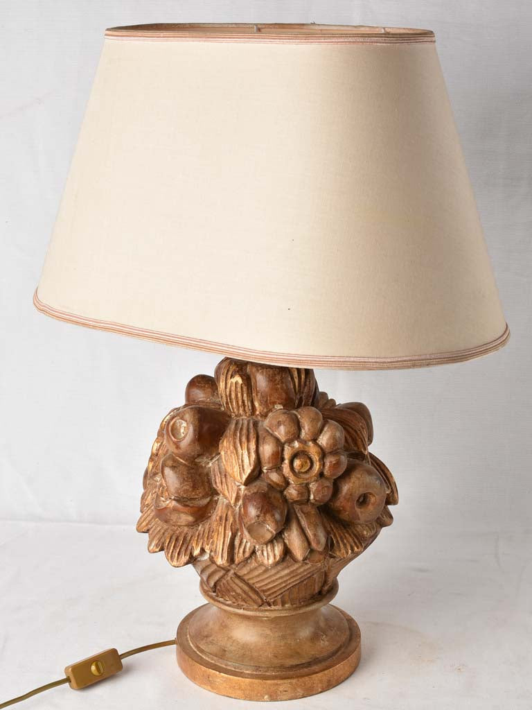 Large table lamp w/ carved base - fruit basket
