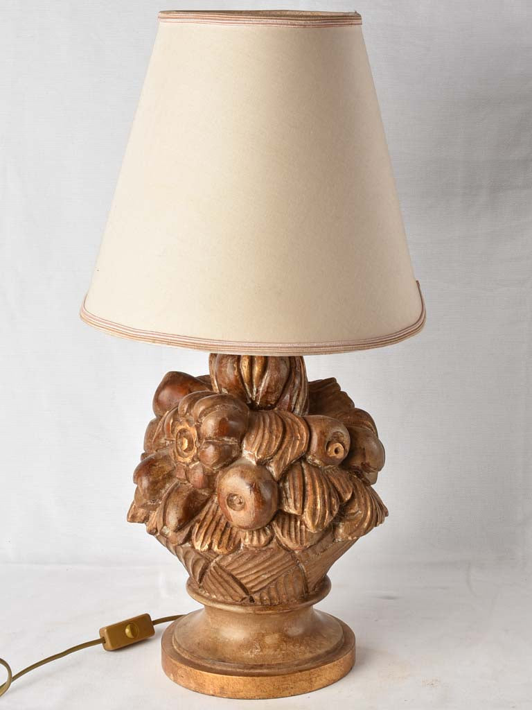 Large table lamp w/ carved base - fruit basket