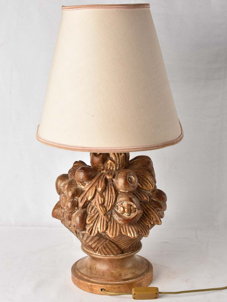 Large table lamp w/ carved base - fruit basket