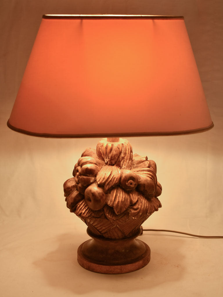 Large table lamp w/ carved base - fruit basket