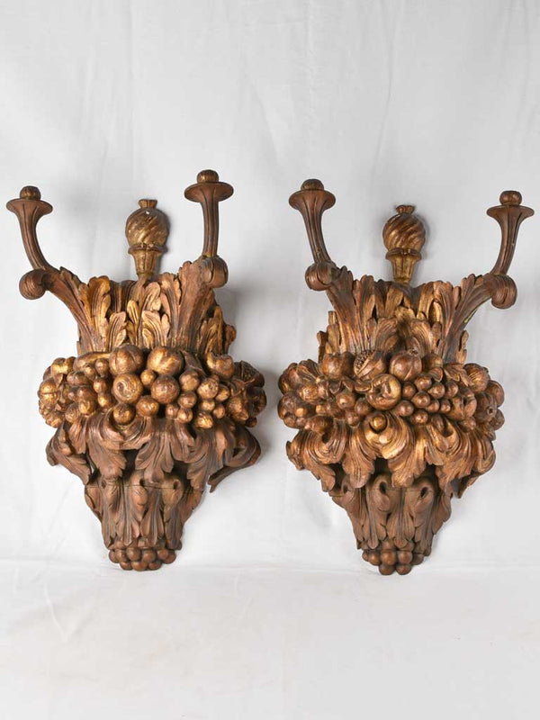 Exquisite antique Italian boiserie wall sconces