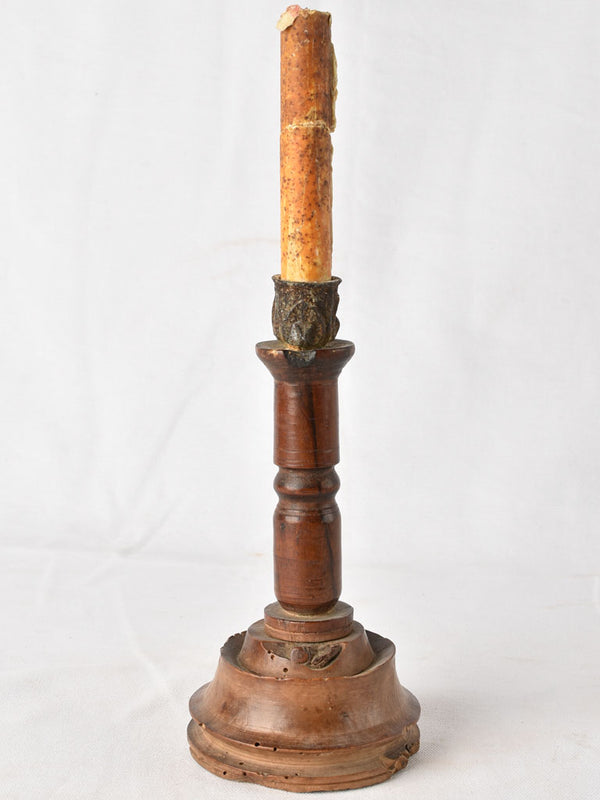 Primitive antique wooden candlestick from Provence