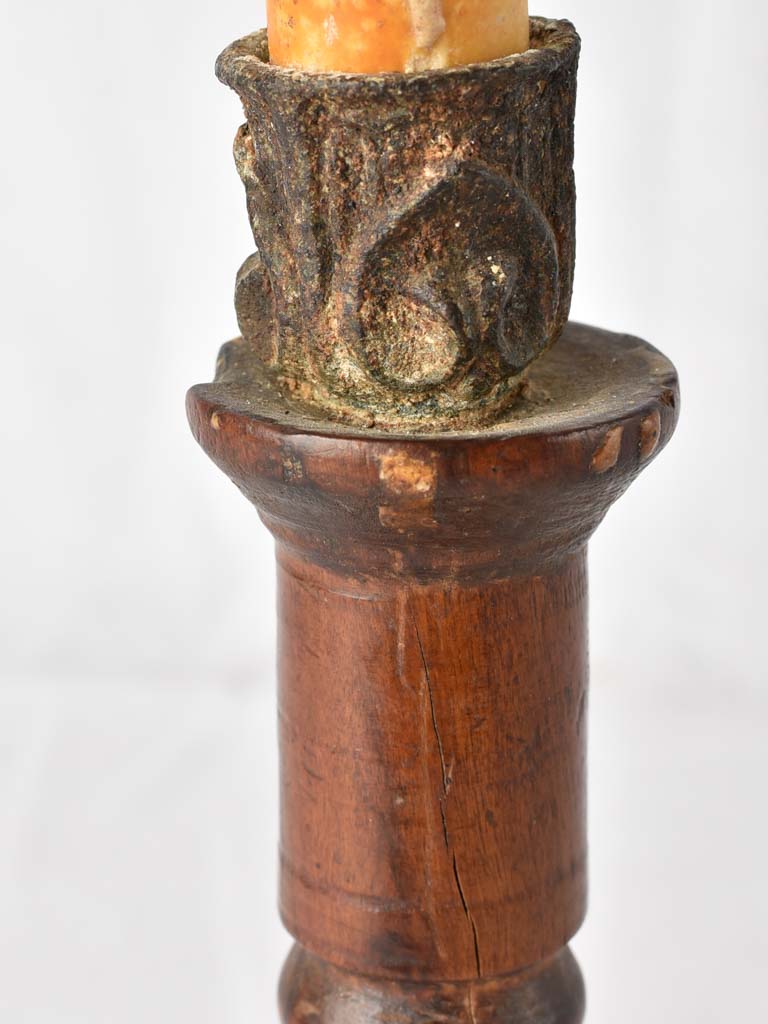 Unusual Provence wooden and metal candlestick