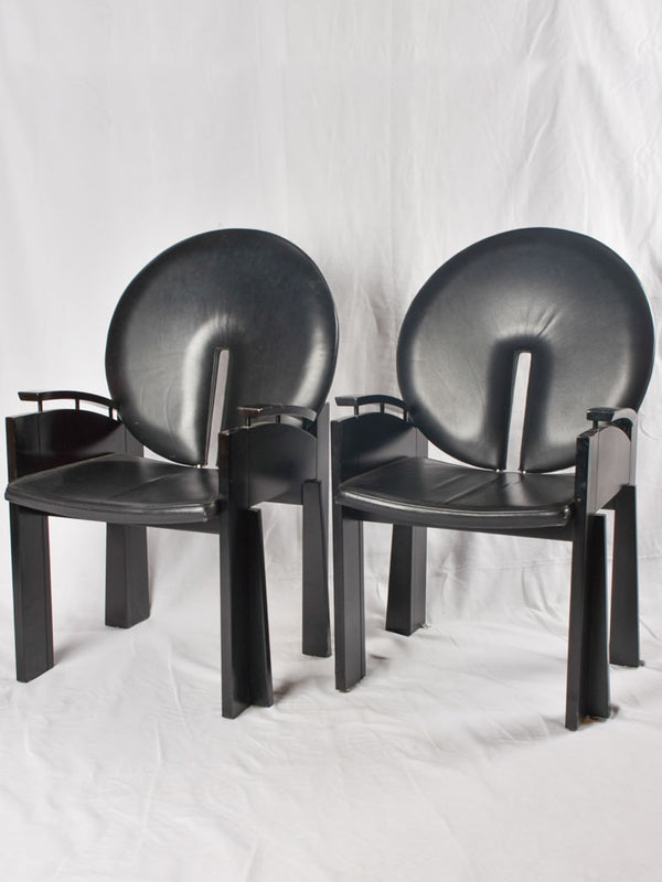 Vintage black leather armchairs from 1980s