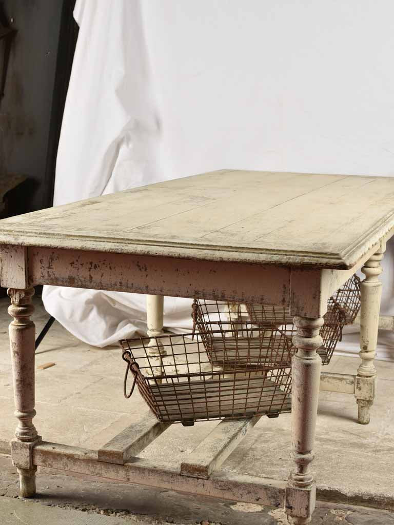 Vintage Beige-Gray Patinated Pine Table