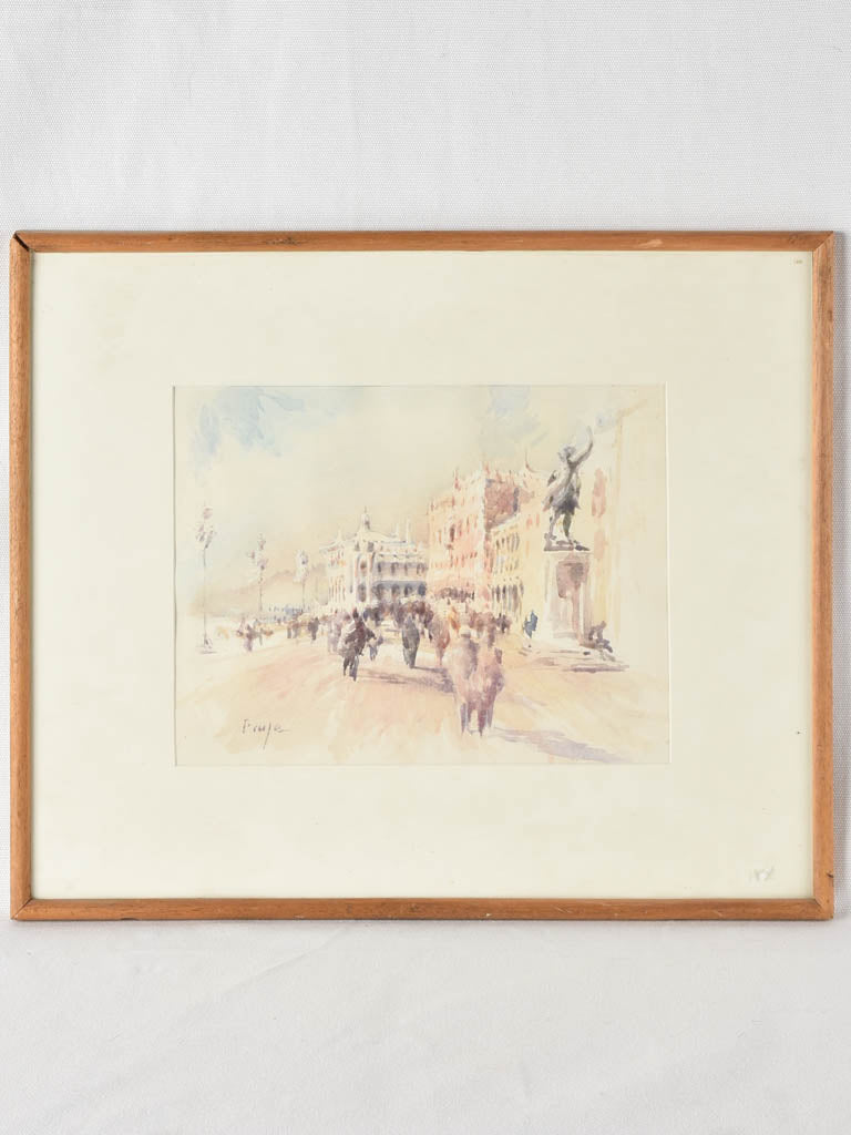 Antique signed Fauja watercolor streetscape painting