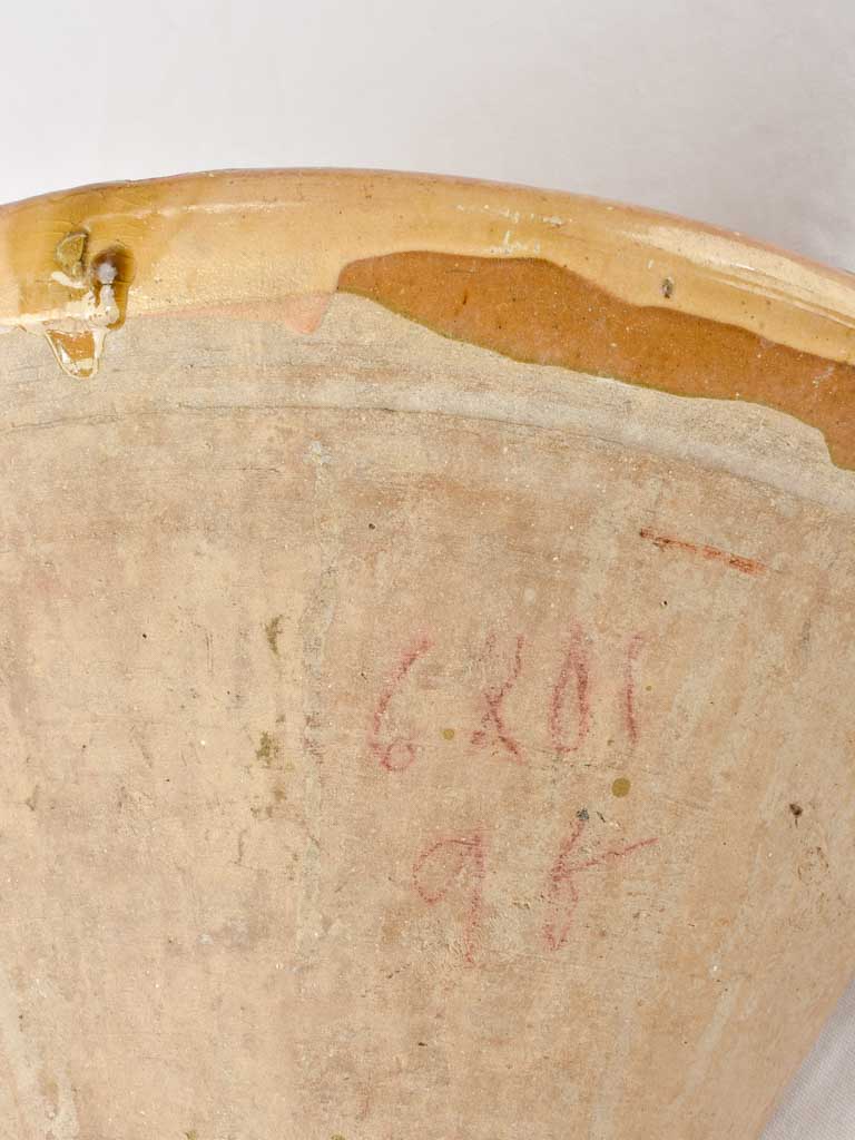 Large antique French bowl with ochre glaze 18"