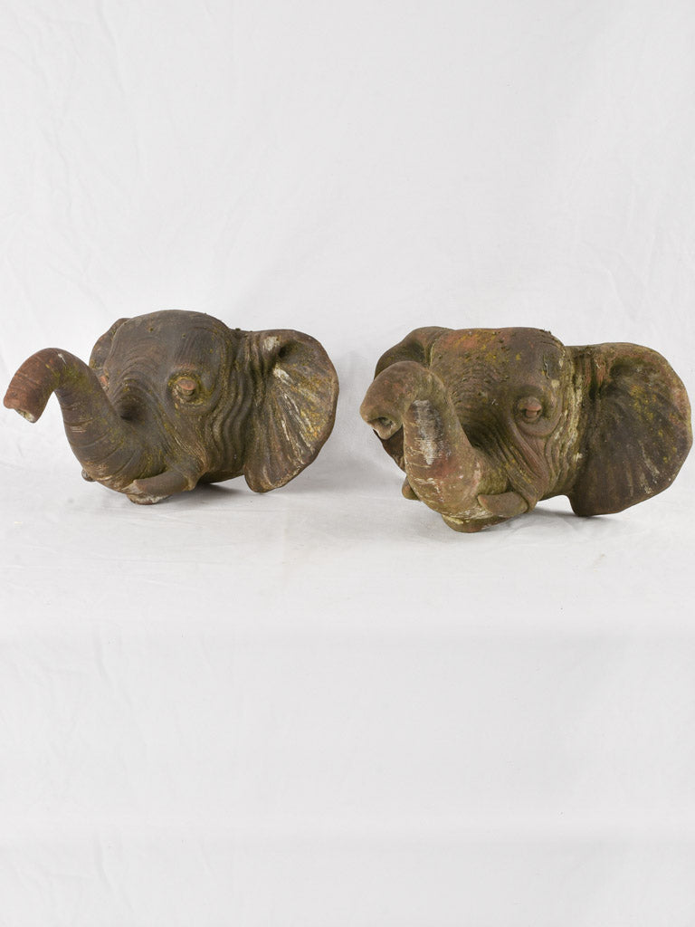 Pair of elephant head sculptures - early 20th century - 15¼"