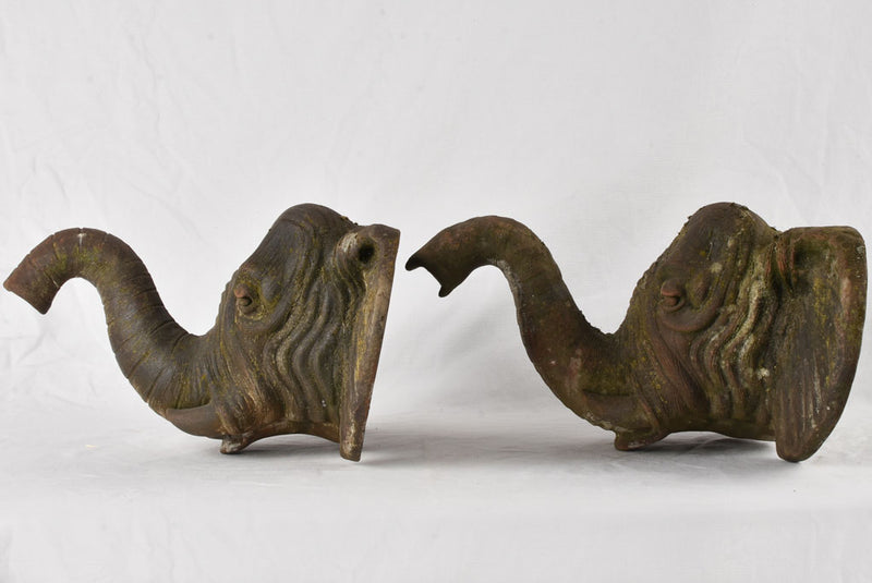 Pair of elephant head sculptures - early 20th century - 15¼"