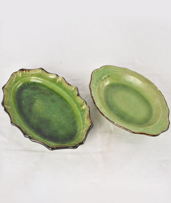 2 oval serving dishes - green Dieulefit 13½"