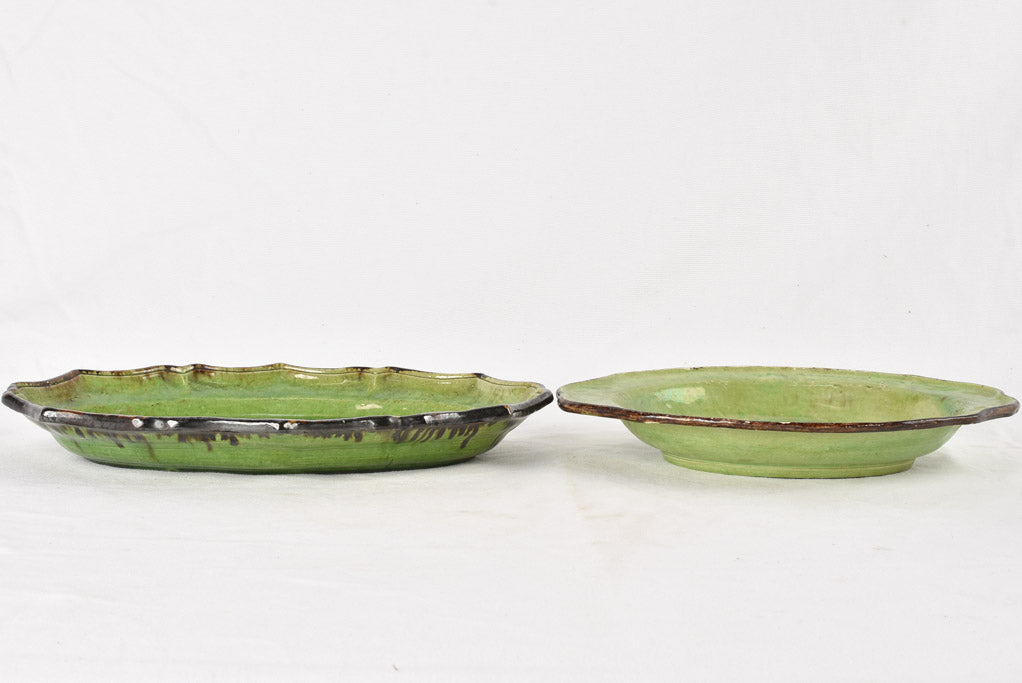2 oval serving dishes - green Dieulefit 13½"