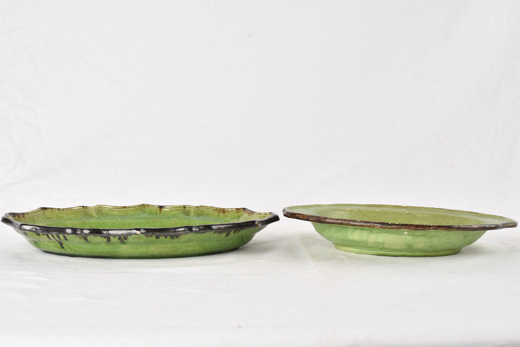 2 oval serving dishes - green Dieulefit 13½"