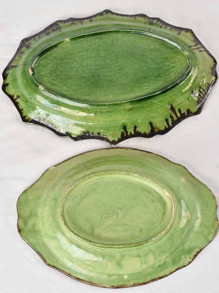 2 oval serving dishes - green Dieulefit 13½"