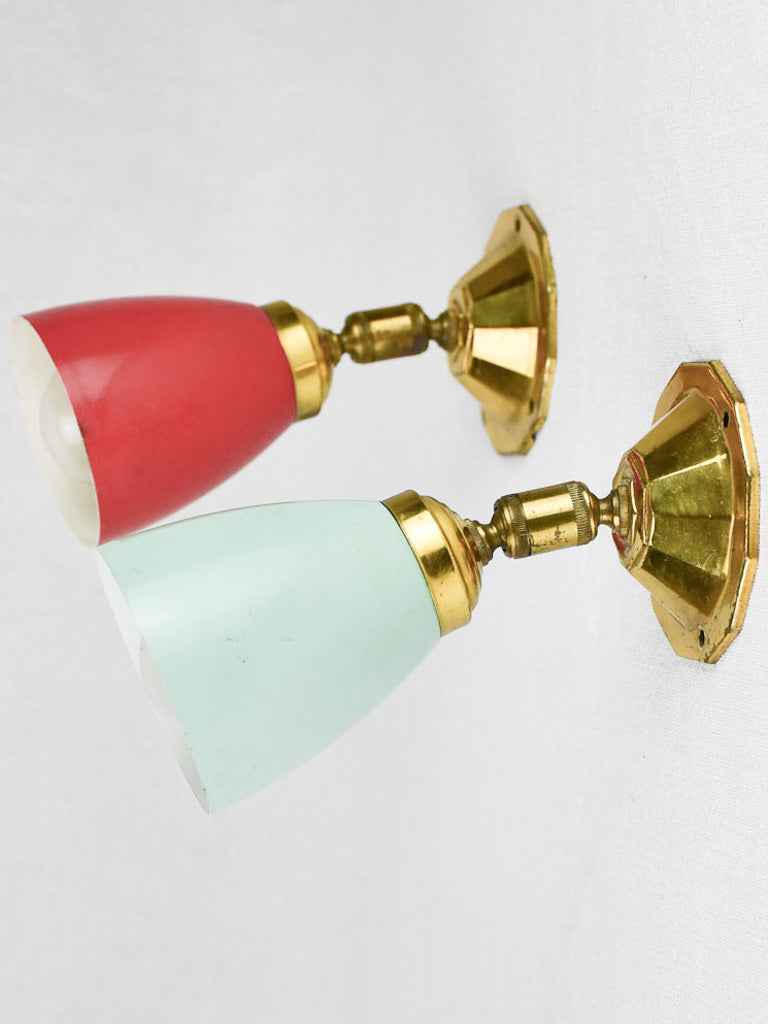 Pair of small 1950's wall sconces - turquoise and red 3¼"