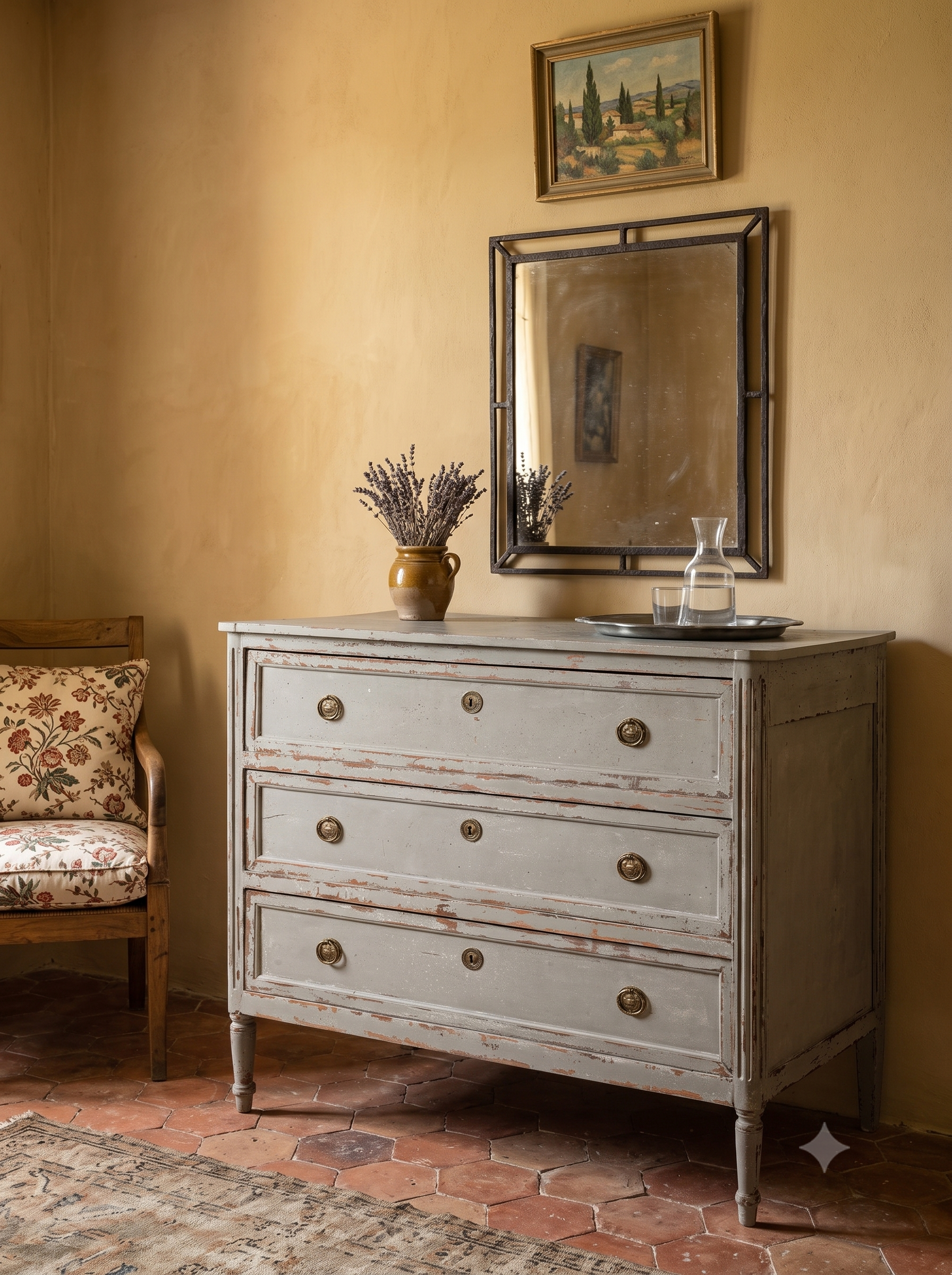 Tall Painted Louis XVI Style Commode w/ Three Drawers - 38½" x 47¾"