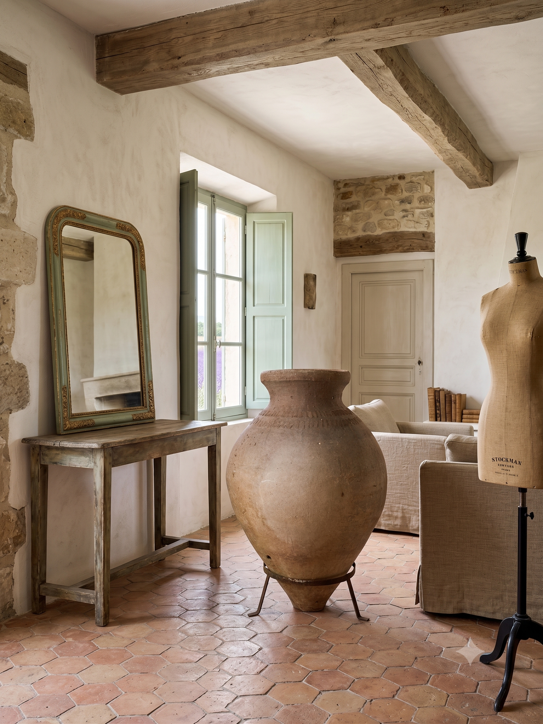 Large Late 19th-Century Iberian Terracotta Storage Jar on Custom Iron Stand - 45¾"