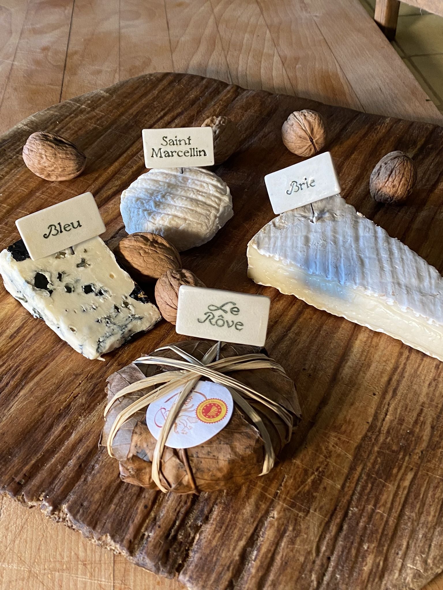 Set of  Bespoke 10 Ceramic French Cheese Labels - Hand Lettered