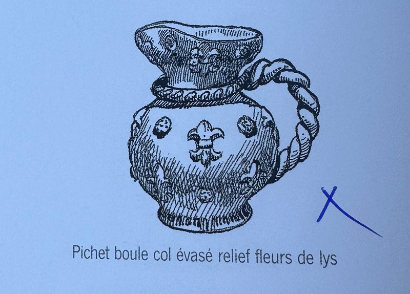 Relief decorated Tessier ceramic pitcher