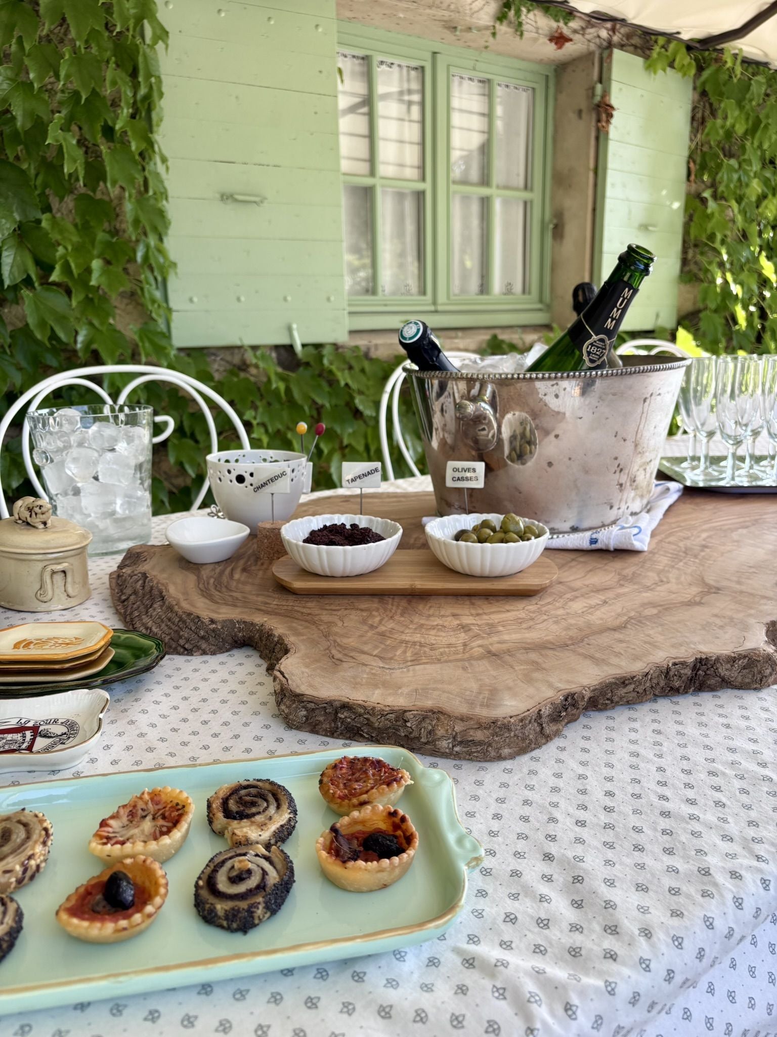 Handmade Ceramic Platter with Celadon Glaze & Brown Rim