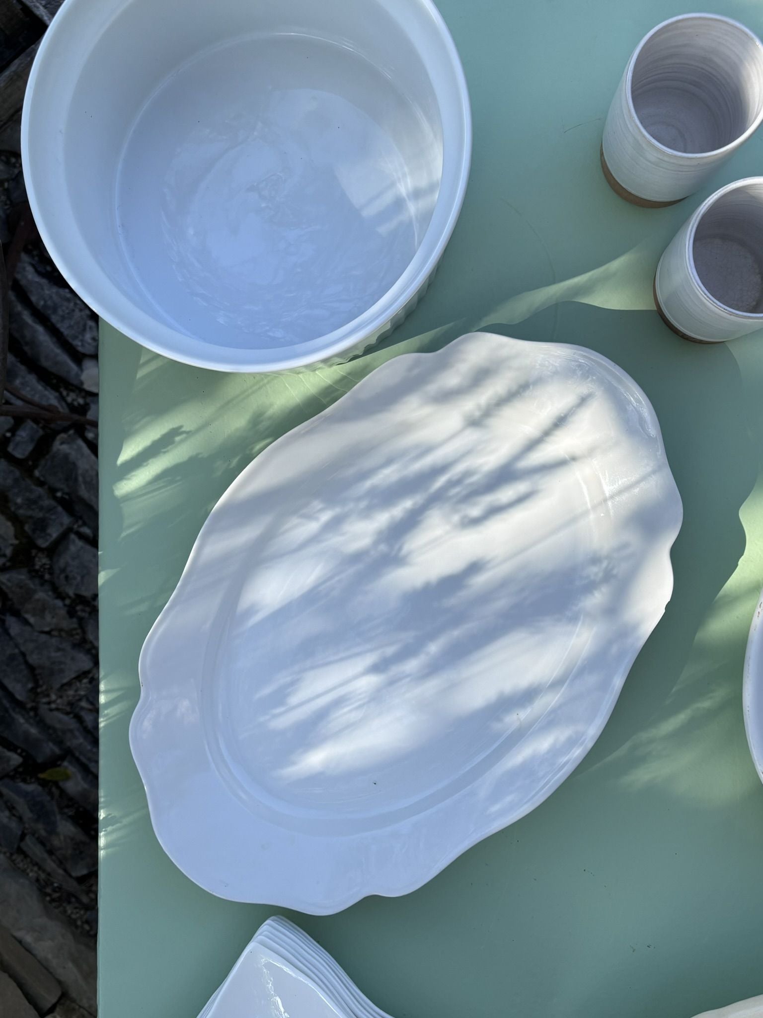 Antique French White Porcelain Oval Platter w/ Undulating Edge 14¼"
