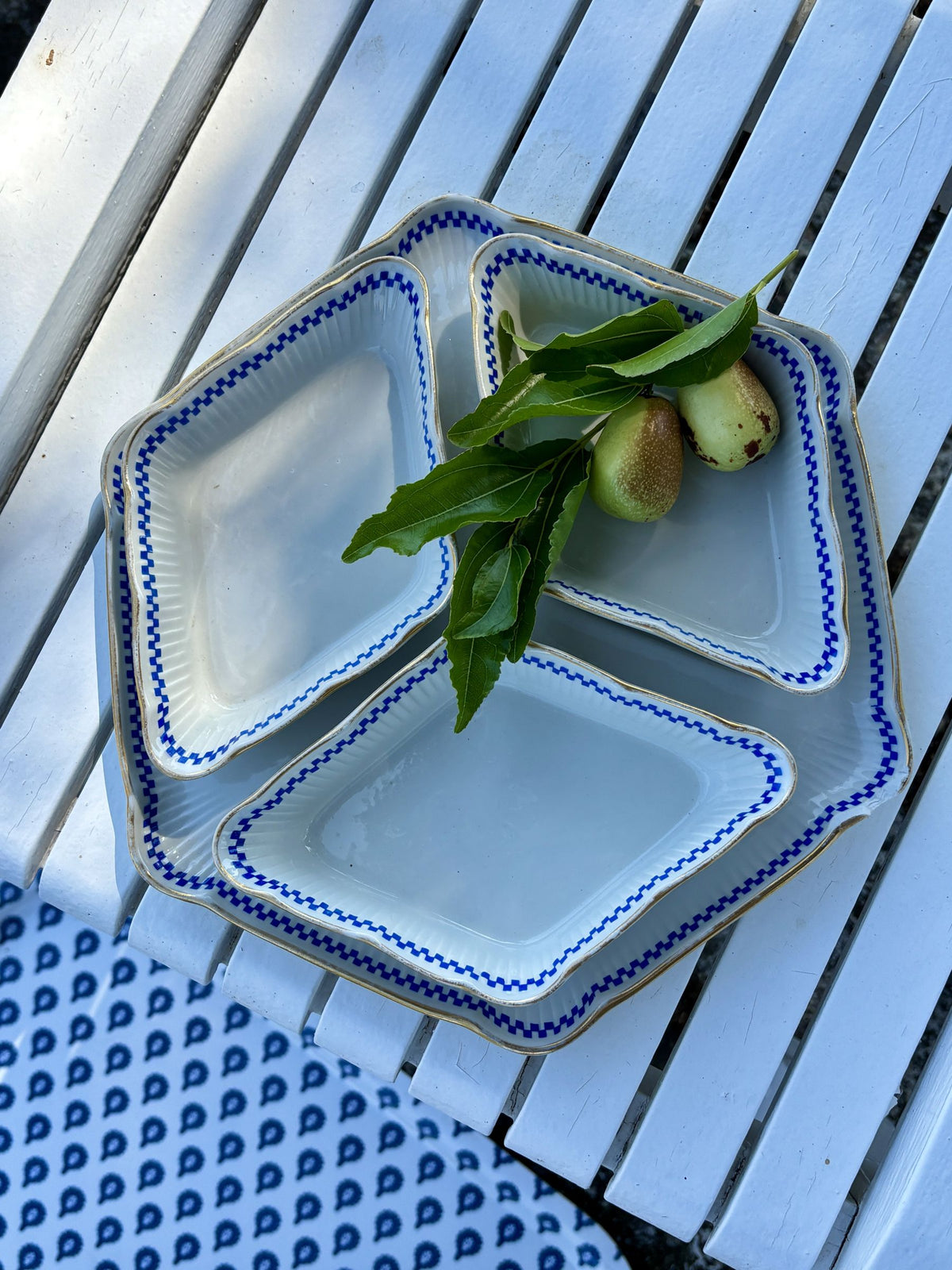 Vintage French Mehun Porcelain Appetizer Dishes - Blue and White