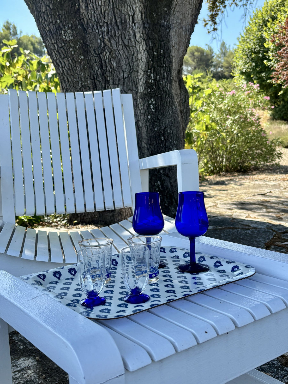 Set of Six Small Vintage French Blue-Footed Glasses