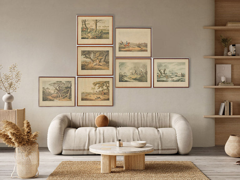 Set of 7 English Hunting Scenes - 1940s - 18½" x 22½"