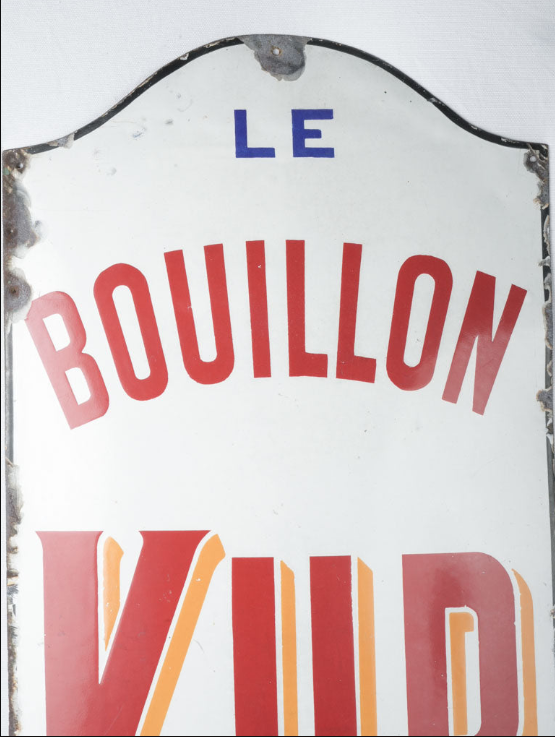 1960s French extra-large advertisement plaque for bouillon cubes - Japy Frères & Cie 78¾" x 19¾"