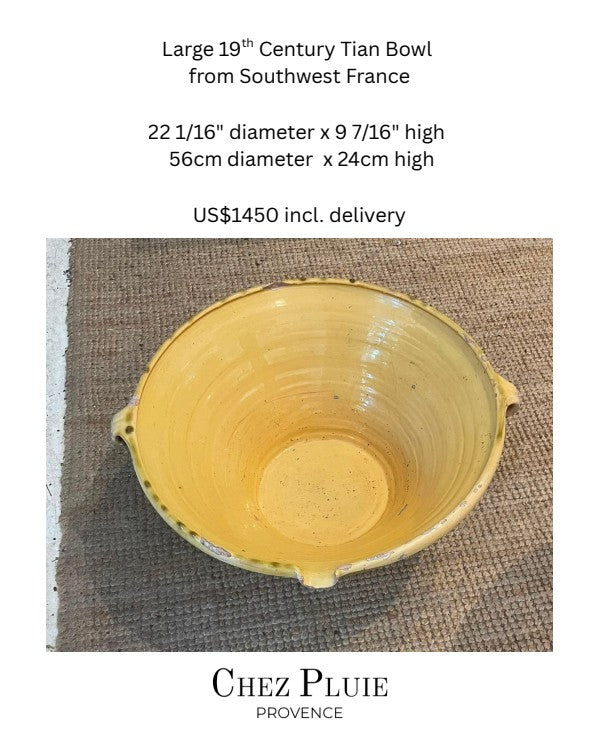 Large 19th Century French Terracotta Tian Bowl w/ Yellow Glaze