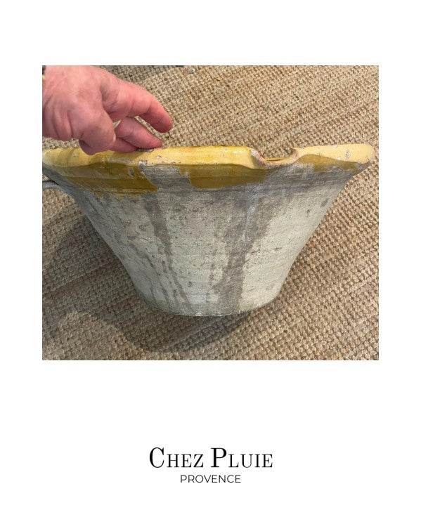 Large 19th Century French Terracotta Tian Bowl w/ Yellow Glaze