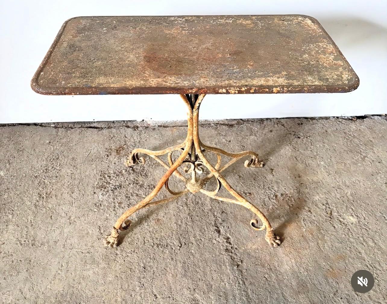 Antique Rectangular Iron Garden Table from Arras w/ Paw Feet & Timeworn Patina