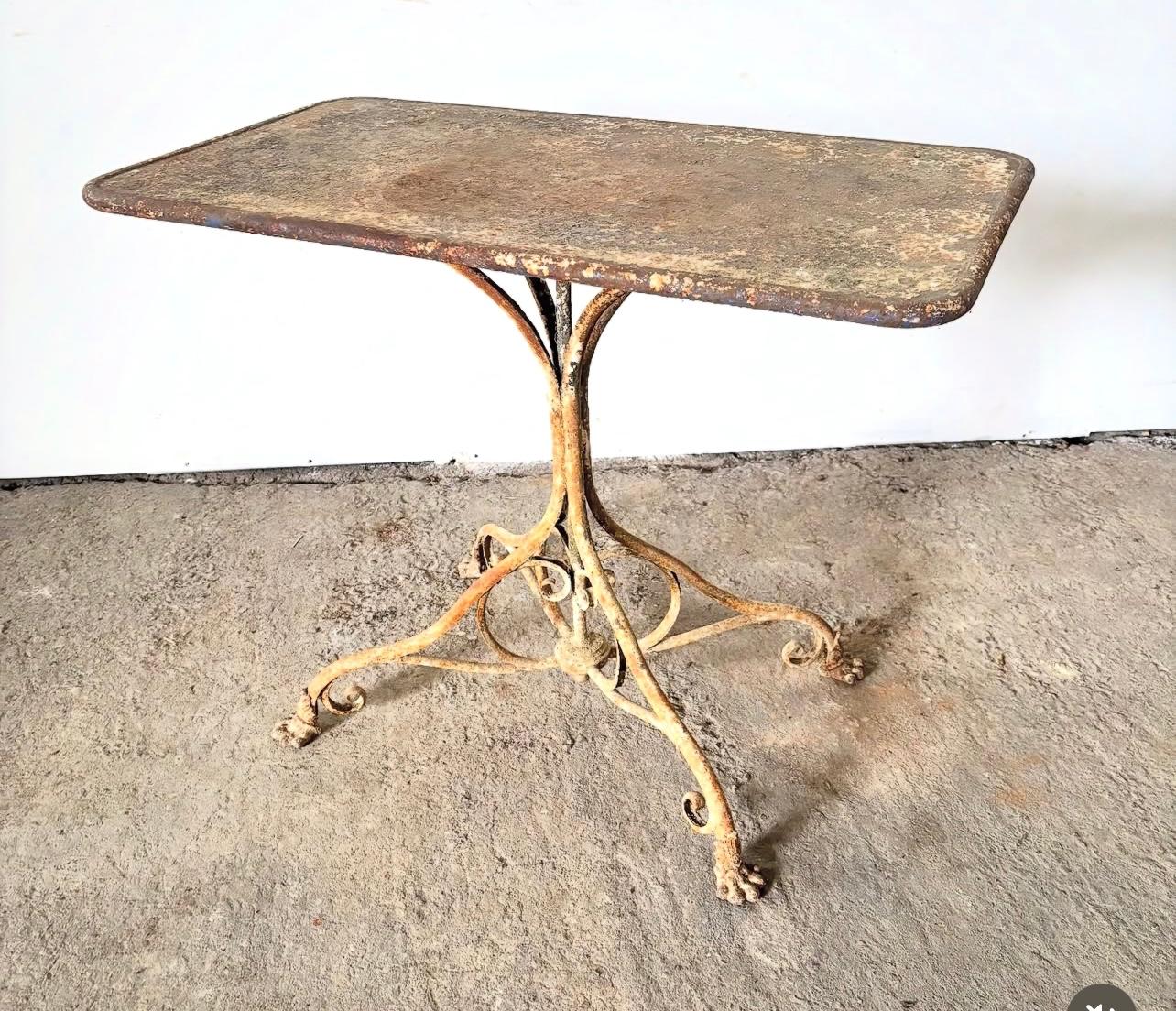 Antique Rectangular Iron Garden Table from Arras w/ Paw Feet & Timeworn Patina