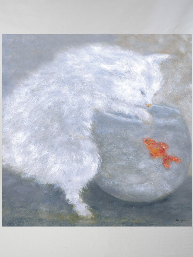 Small Contemporary Painting By Karibou - Poisson Chat [Cat and Fish]