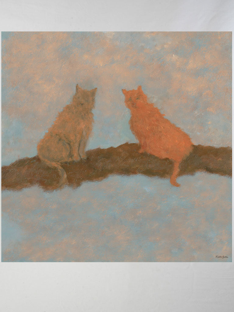 Small Contemporary Painting By Karibou - Chats, ciel et liberté [Cats, Sky and Freedom] - 14¼ x 14¼"