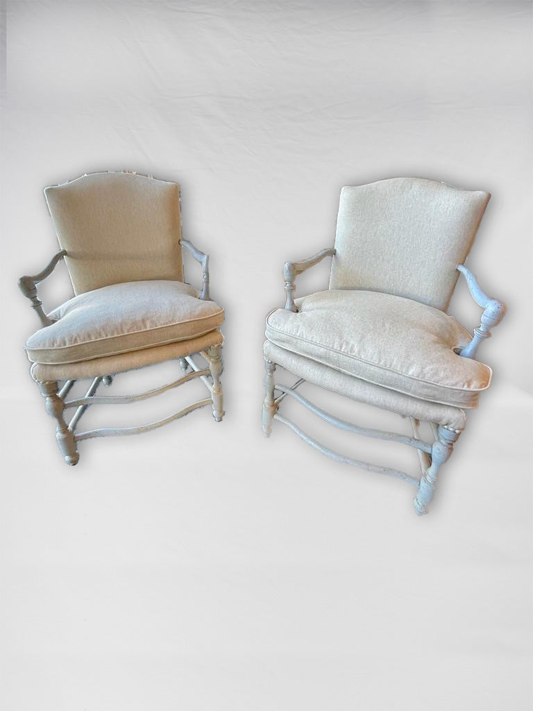 Pair of 18th century Provencal armchairs w/ beige linen