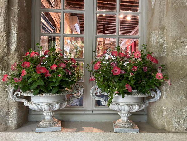 Vintage White Patina Medici Urns