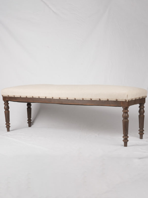 19th century French bench w/ linen upholstery 61¾"