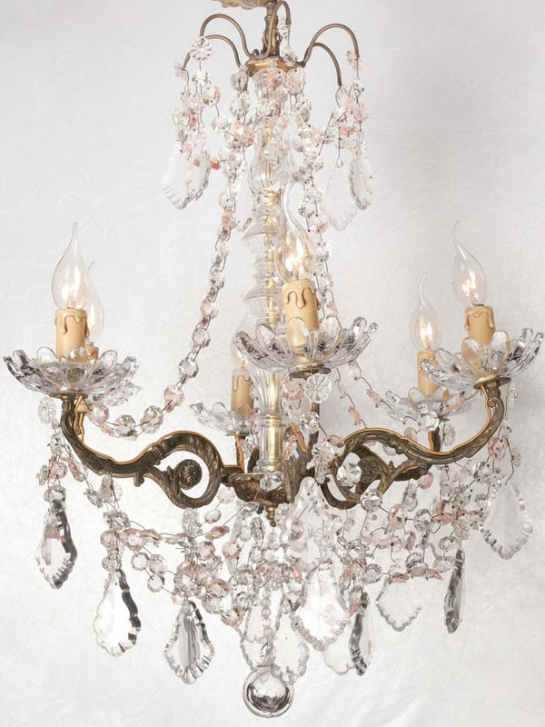 Antique French crystal chandelier w/ pink 29½" x 19¾"