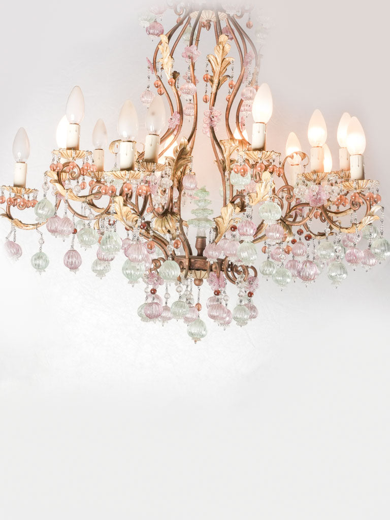 Antique Murano glass chandelier w/ pink baubles 37½" x 31½"