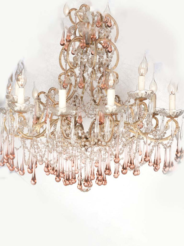 Antique coral-pendant French chandelier