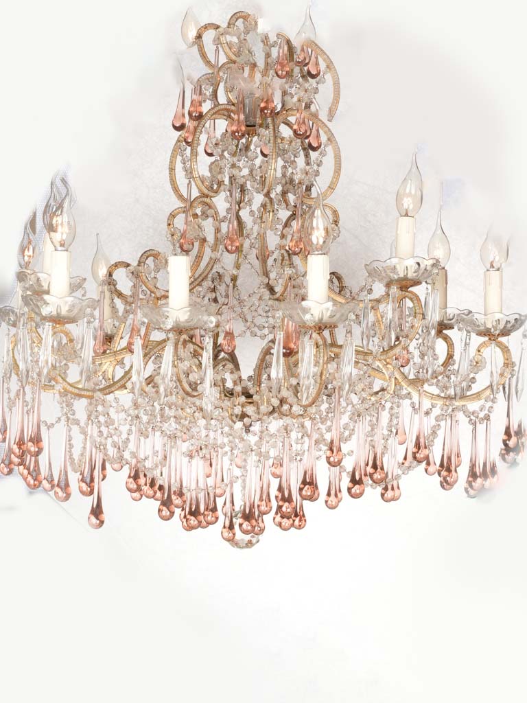 Antique French chandelier w/ pink coral pendants 31½" x 28¾"