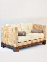 Vintage two seat sofa - woven straw frame with teak feet 55"