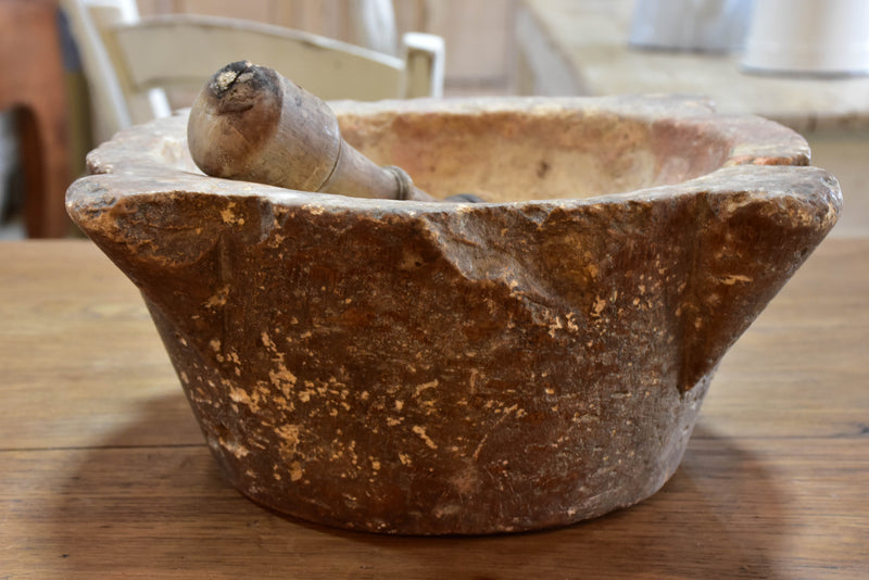 Mortar & pestle, marble, French, 19th-century